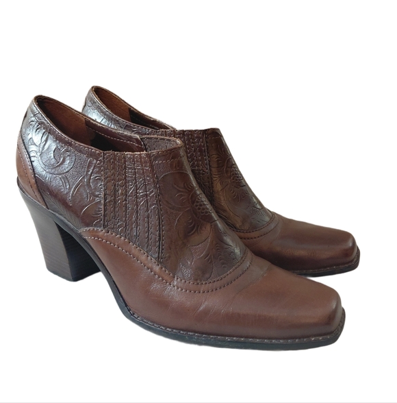 Antonio Melani Brown Embossed Leather Western Bootie Women's Size 9 Ankle Boot - Picture 8 of 12